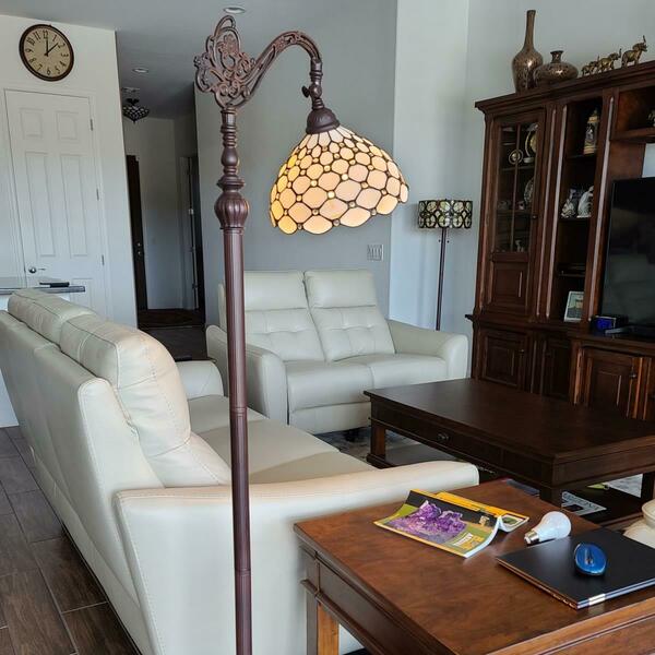 Estallar 62 in. Traditional Shaped Floor Lamp with White Stained Glass Bowl Shade, Brown ES3110720